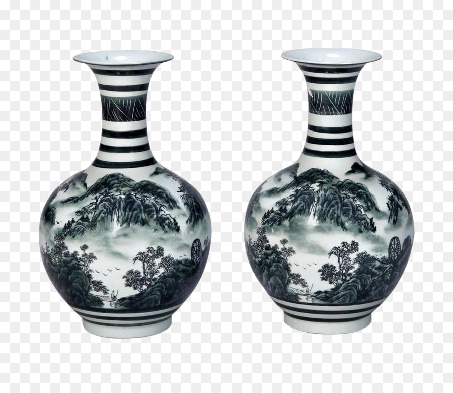 Vase，Bleu Et Blanc De La Poterie PNG