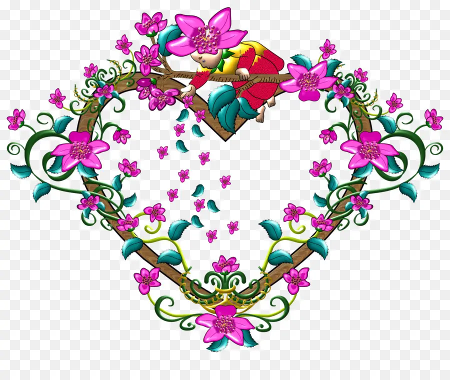 Cadre Coeur，Fleurs PNG