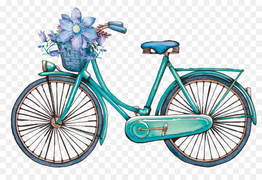 Vélo Bleu，Fleurs PNG