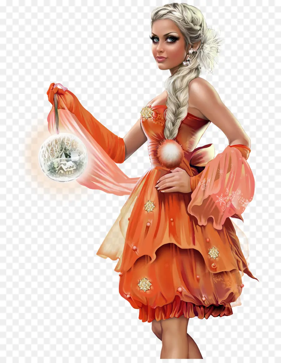 Femme En Robe Orange，Mode PNG