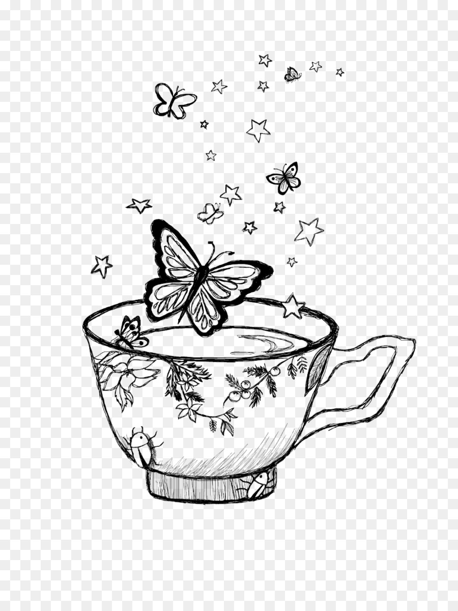 Papillon Dans Une Tasse De Thé，étoiles PNG