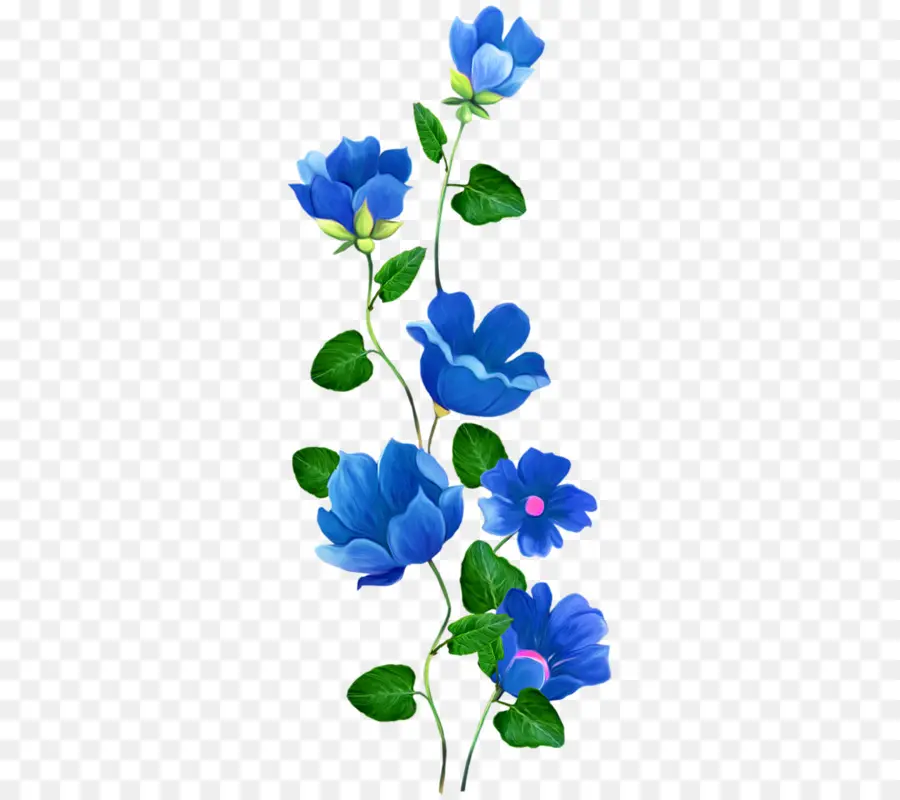 Fleurs Bleues，Feuilles PNG