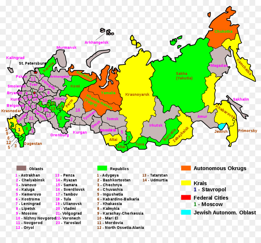 Карта россии с областями и республиками