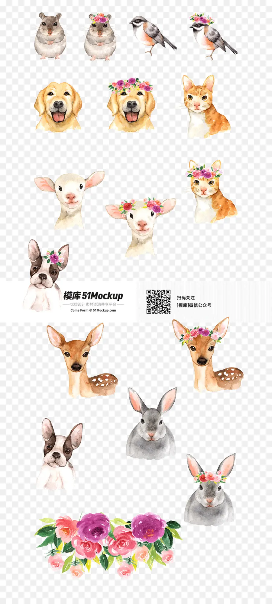 Animaux Mignons，Fleurs PNG