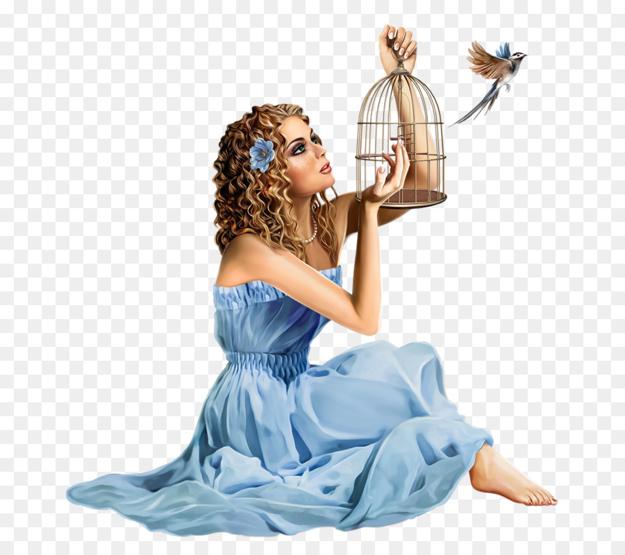 Fille Avec Cage à Oiseaux，Fille PNG