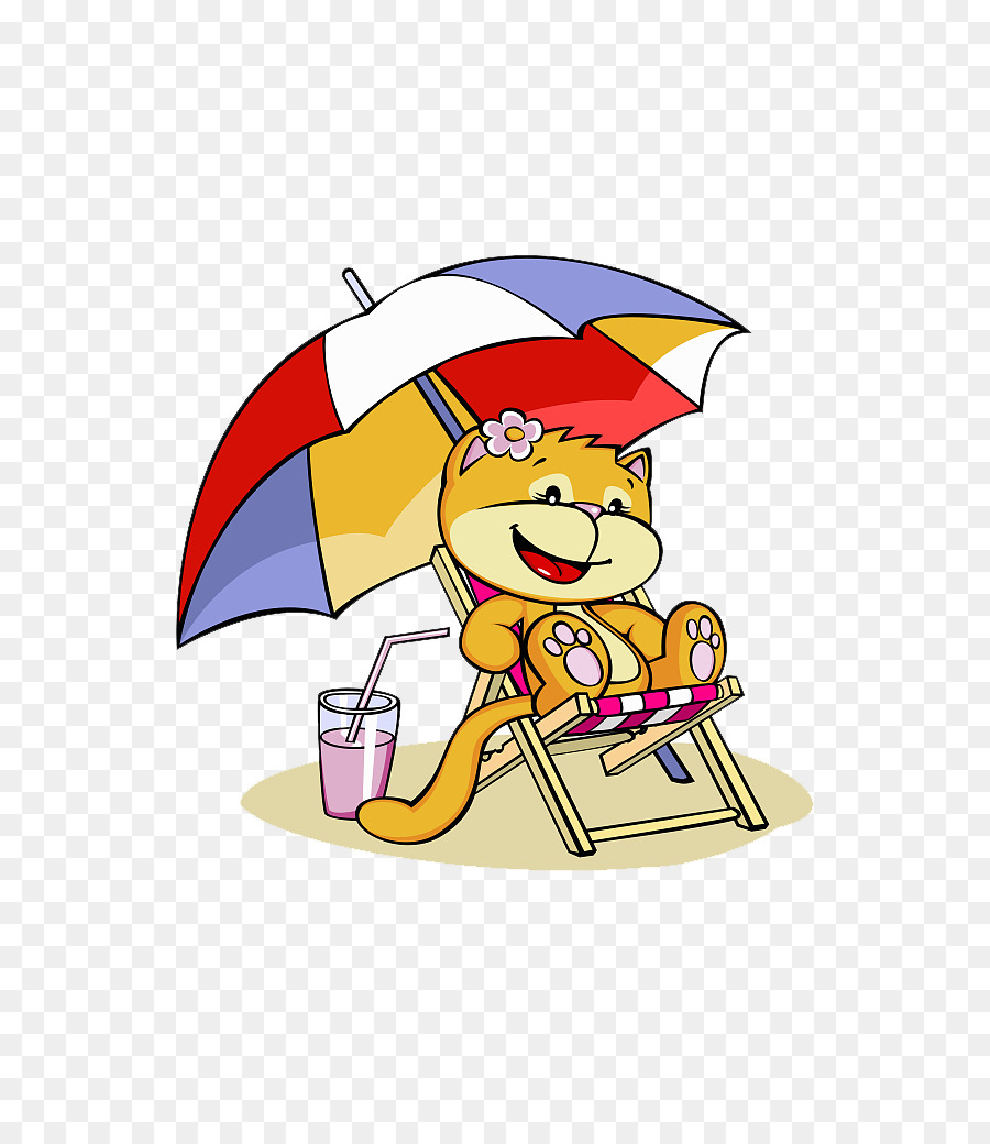 Chat Sous Parapluie，Chaise De Plage PNG