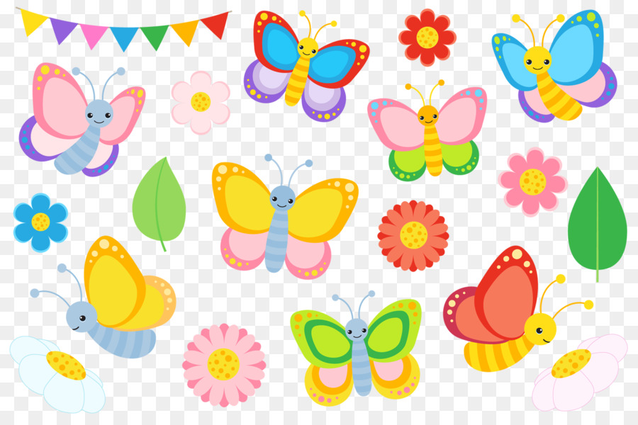 Papillons，Fleurs PNG