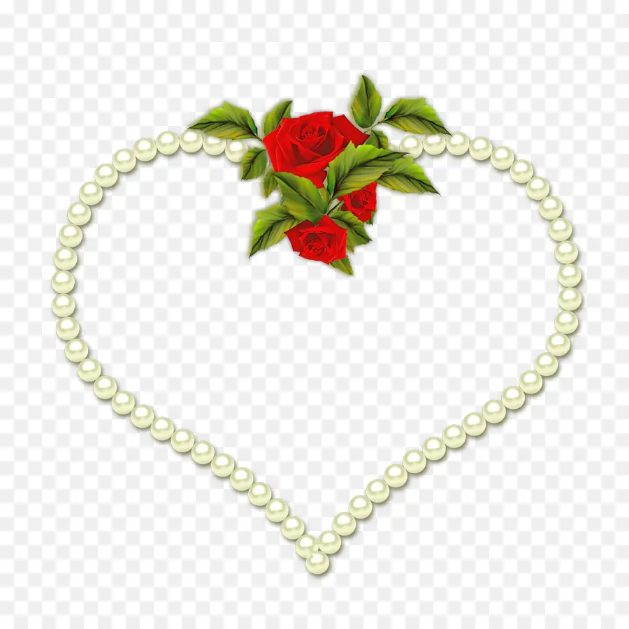 Coeur Avec Perles Et Roses，Perles PNG