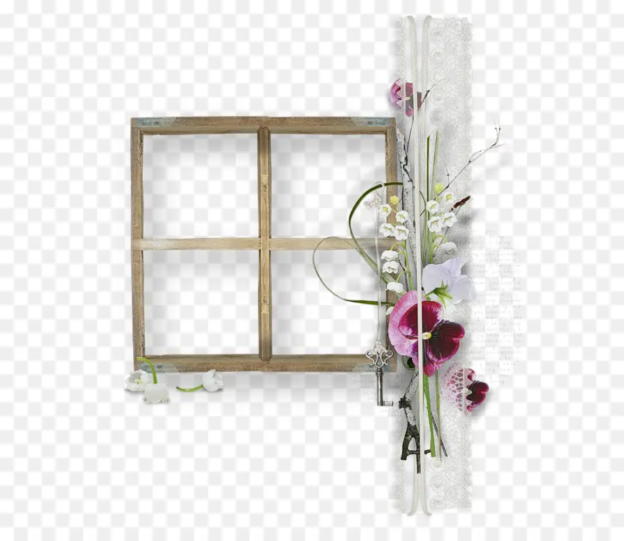 Cadre De Fenêtre Avec Des Fleurs，Décoratif PNG