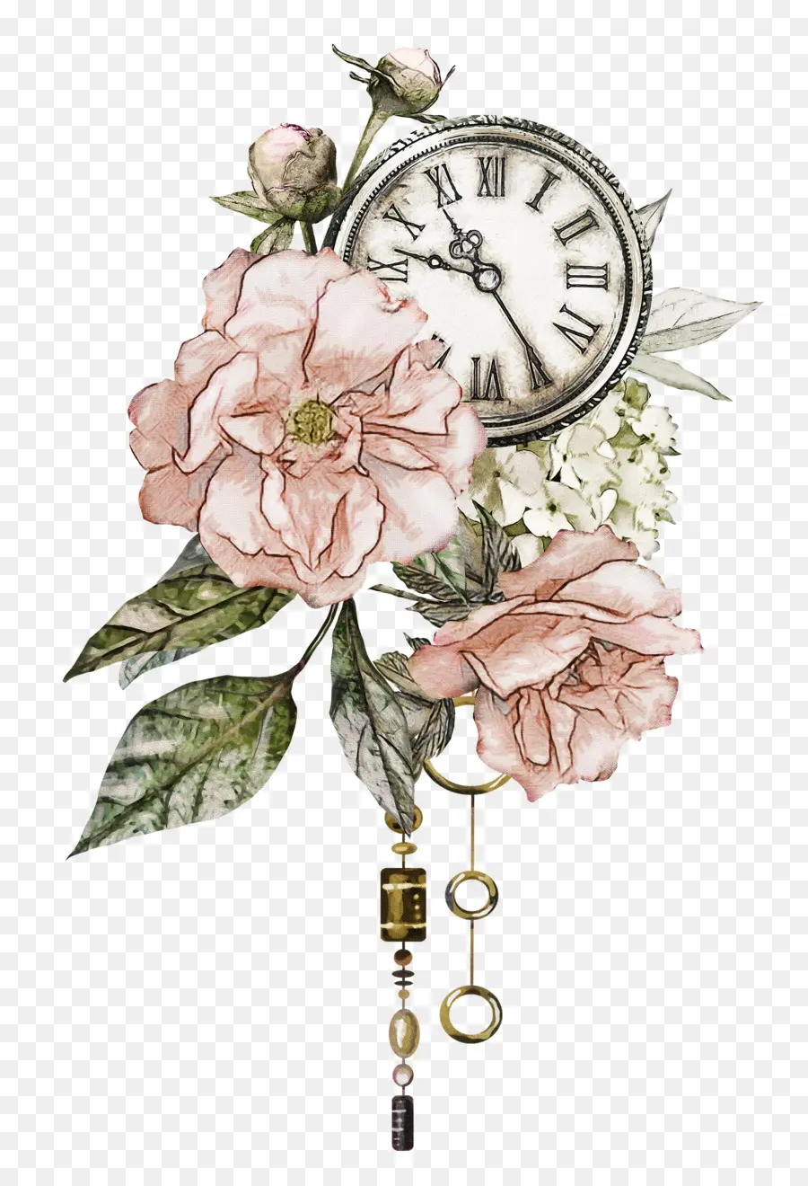 Horloge Et Fleurs，Horloge PNG