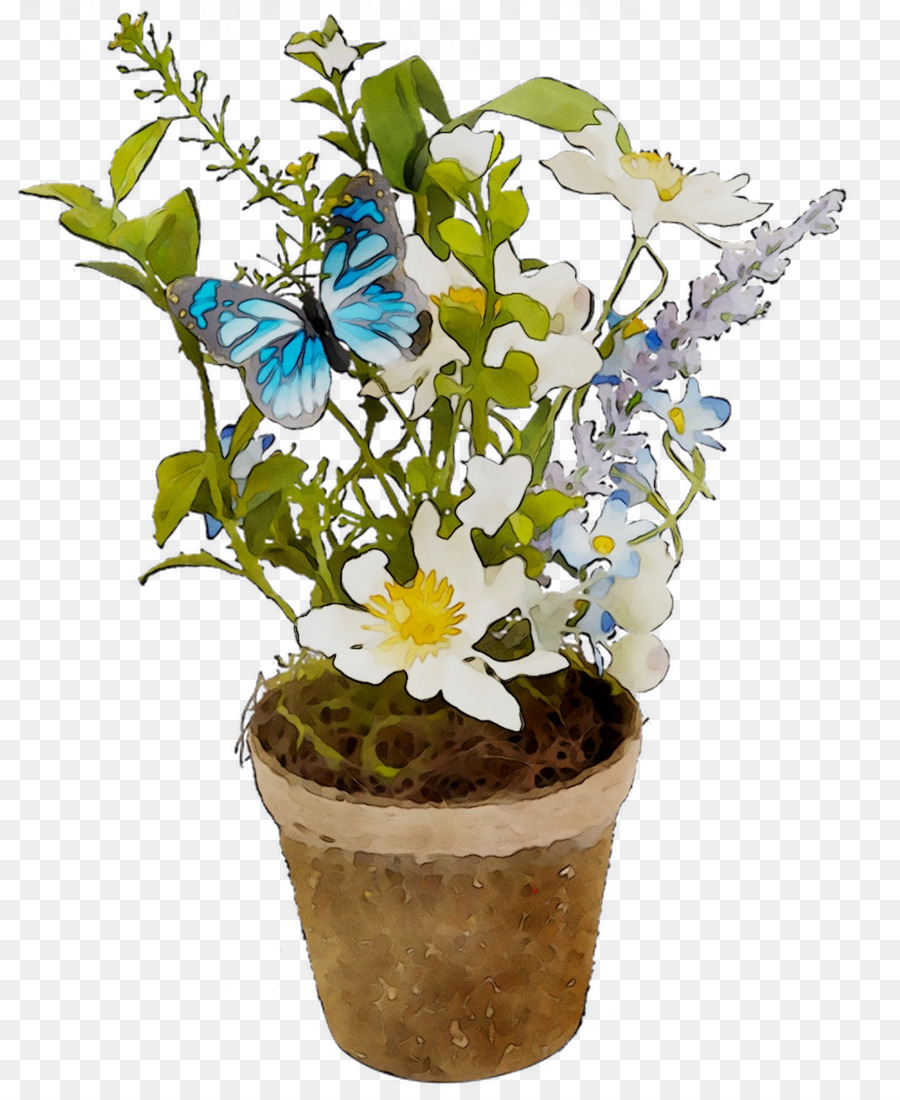 Fleurs En Pot，Papillon PNG