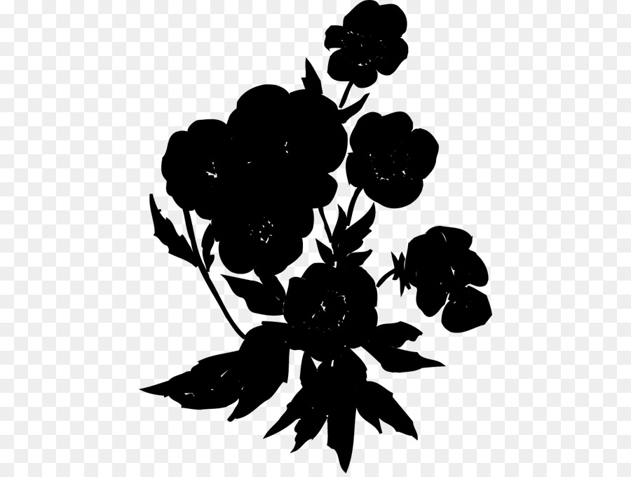 Fleur Silhouette，Noir PNG