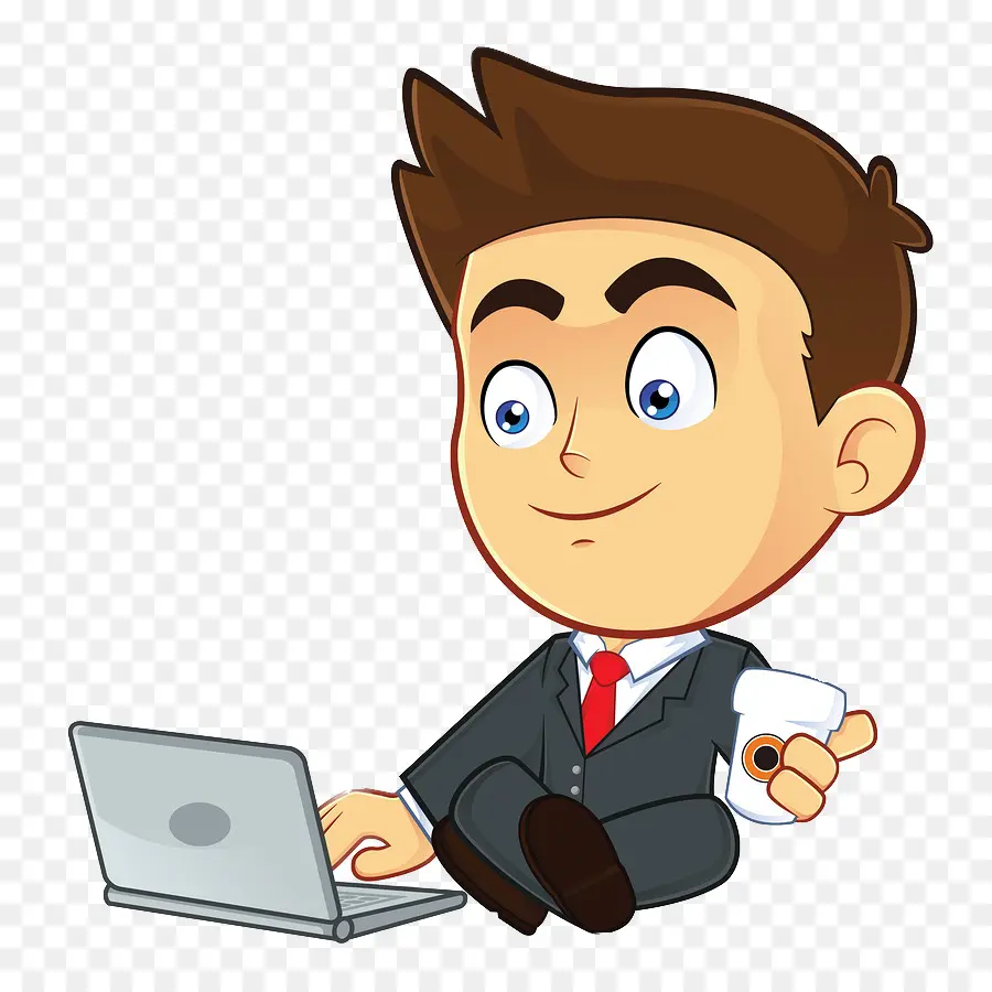 Homme D'affaires De Dessin Animé，Ordinateur Portable PNG