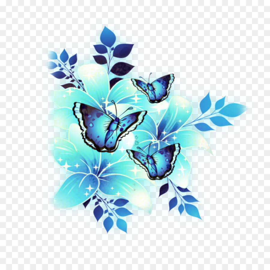 Papillons Bleus，Fleurs PNG