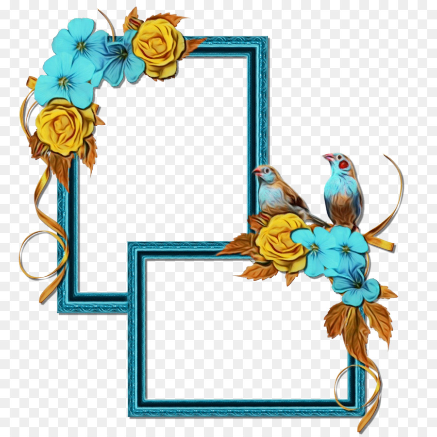 Cadre Floral Bleu Et Jaune，Fleurs PNG