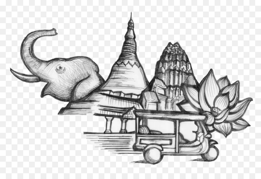 Éléphant Et Temples，Points De Repère PNG