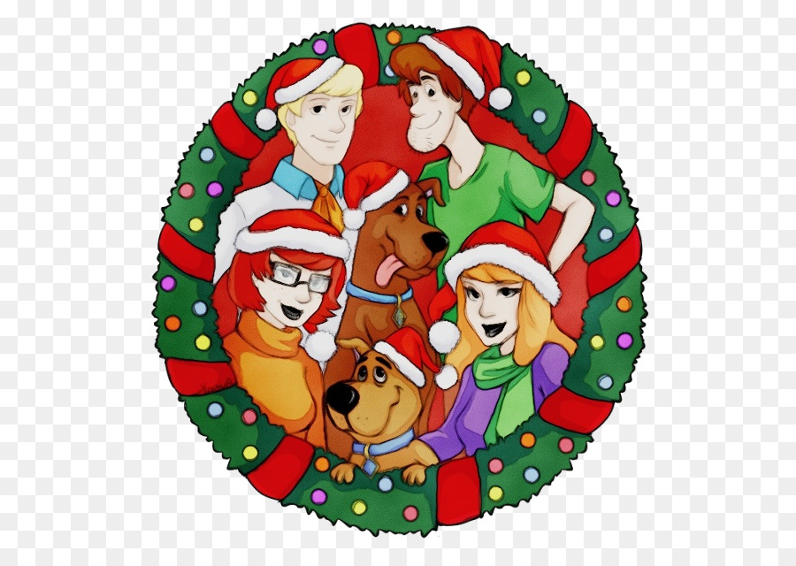 Personnages De Dessins Animés Dans Une Couronne De Noël，Noël PNG