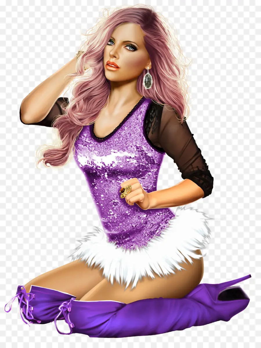 Femme à La Mode，Robe Violette PNG