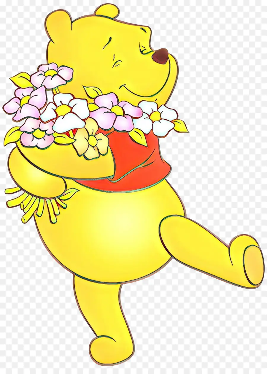 Ours Jaune Avec Des Fleurs，Dessin Animé PNG