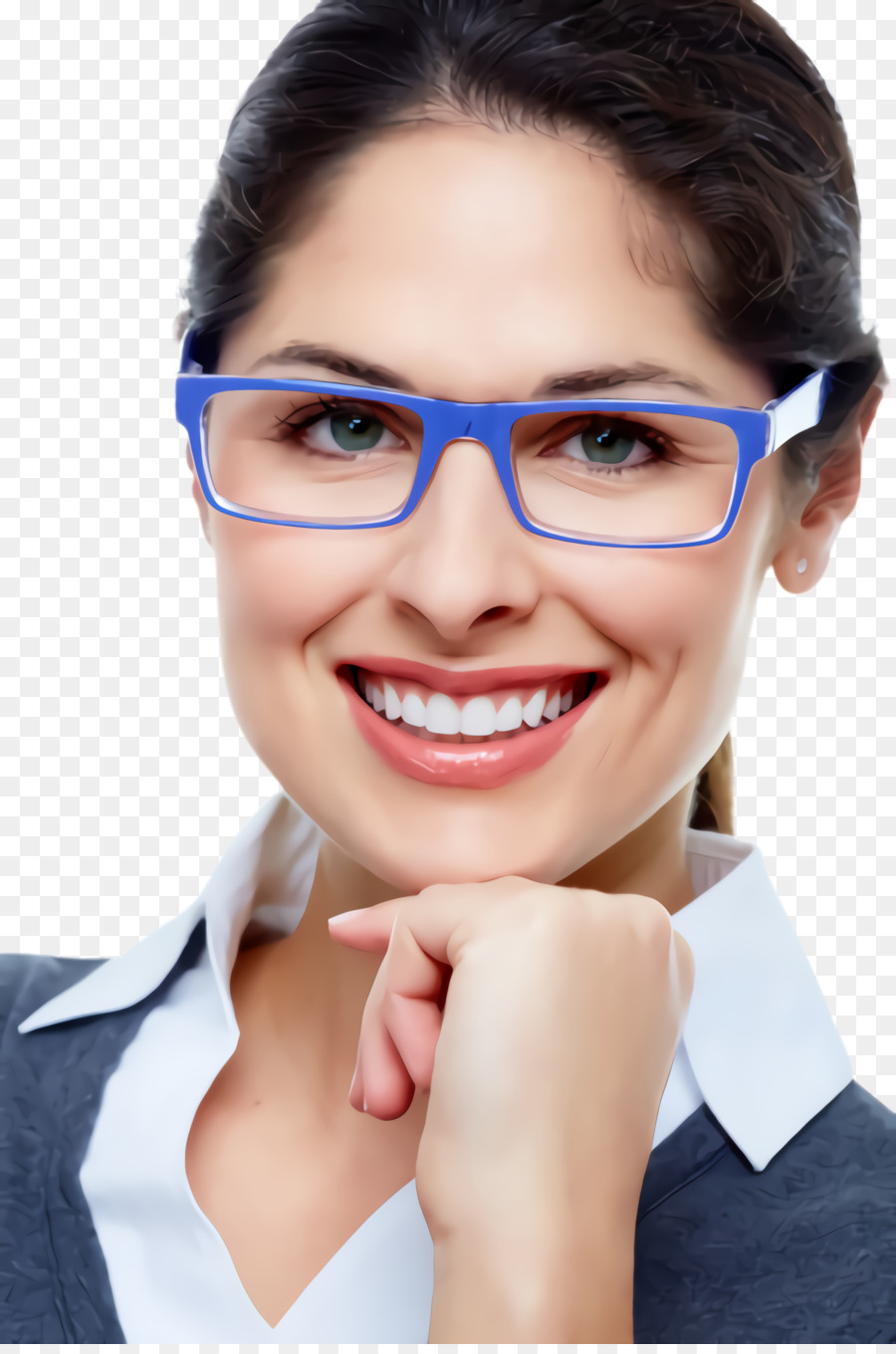 Femme à Lunettes，Sourire PNG