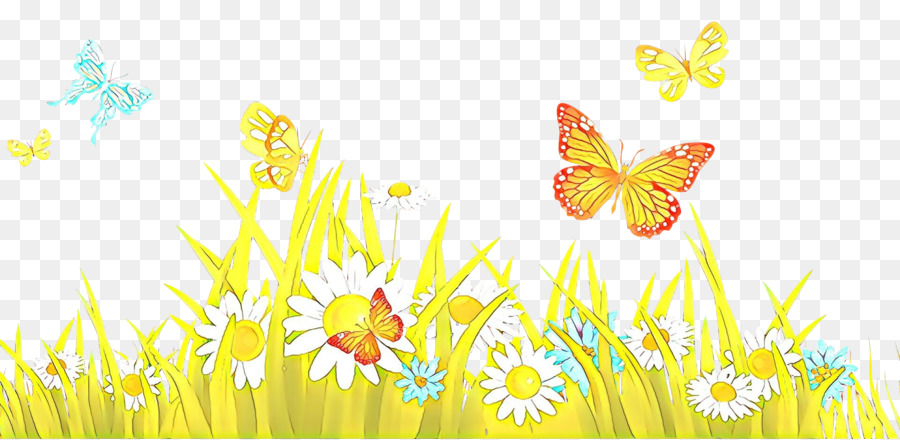 Papillons Et Fleurs，Herbe PNG