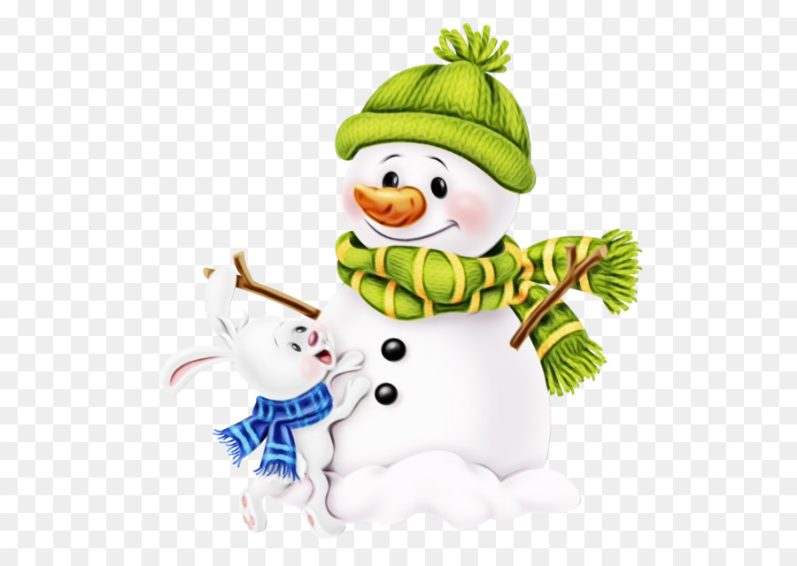 Bonhomme De Neige Au Chapeau Vert，Hiver PNG