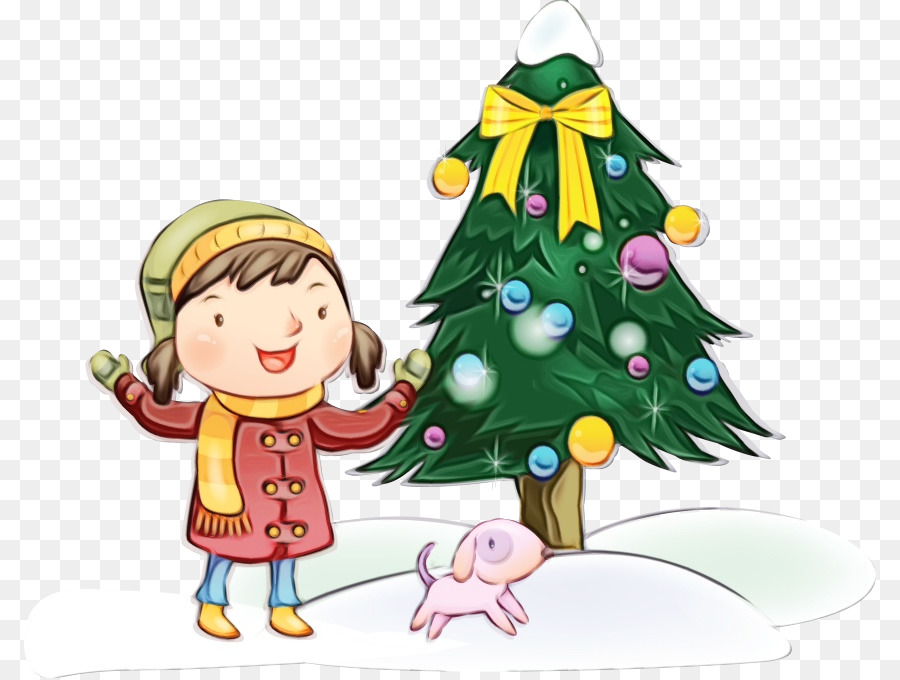 Fille Et Chien，Arbre De Noël PNG