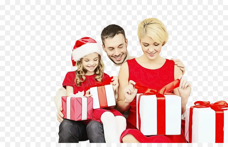 Famille Avec Des Cadeaux，Noël PNG