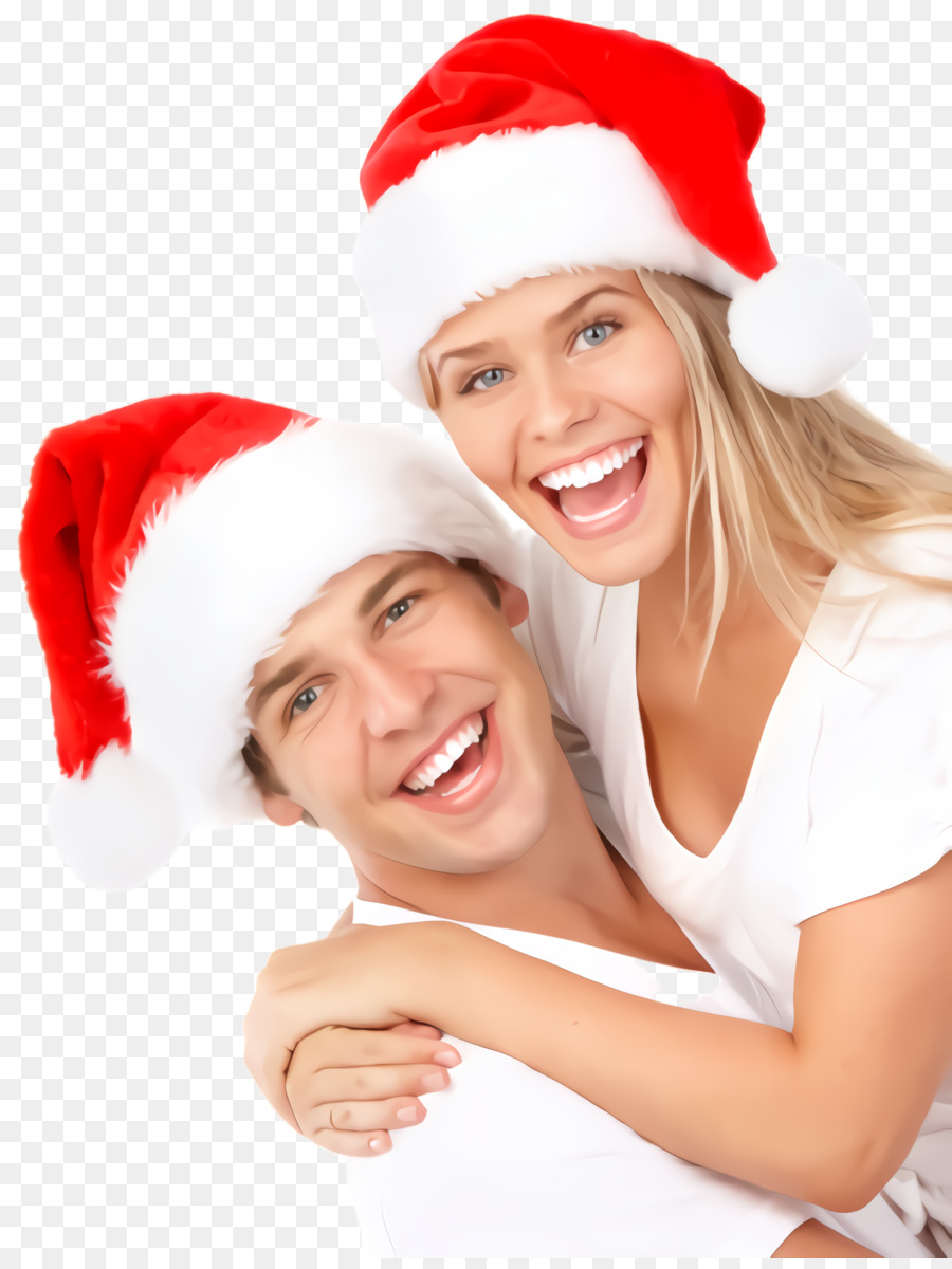 Couple Avec Des Chapeaux De Père Noël，Chapeaux De Père Noël PNG