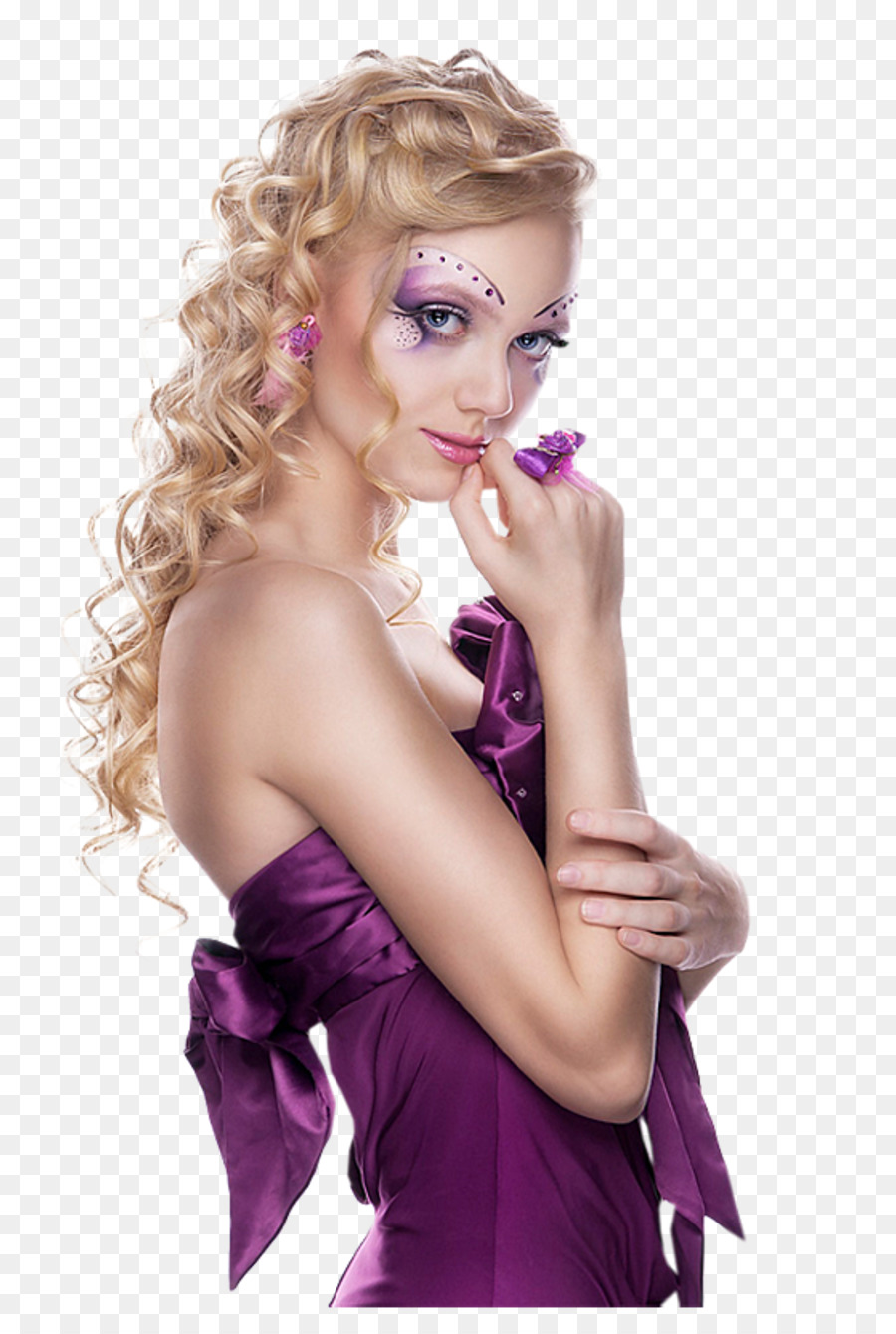 Femme En Robe Violette，Se Maquiller PNG