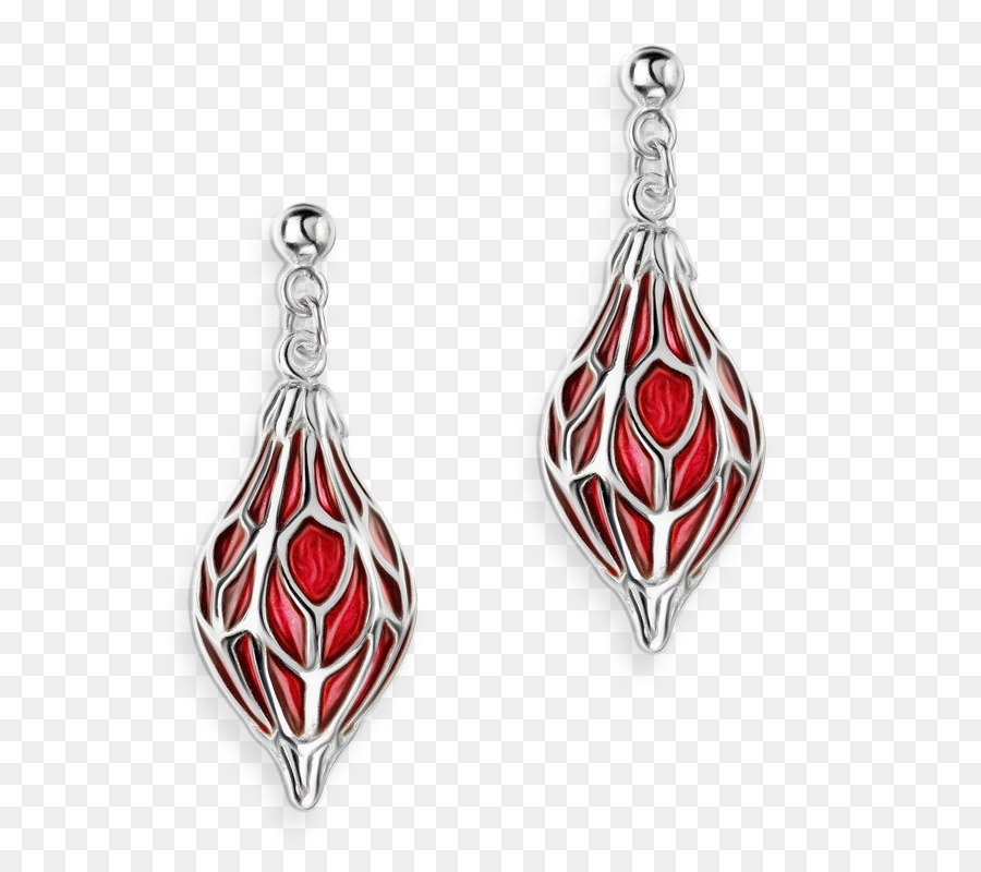 Boucles D'oreilles Rouges Et Argentées，Accessoire PNG