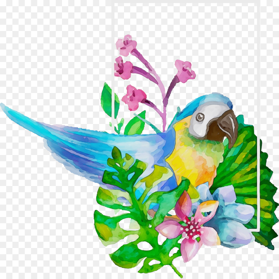 Oiseau Et Fleurs，Bleu PNG