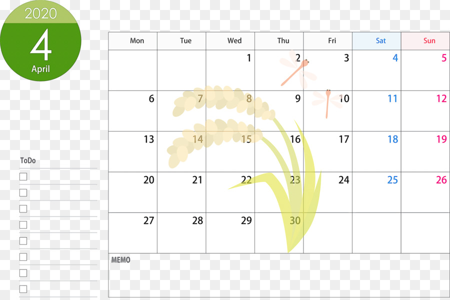 Calendrier D'avril 2020，Avril PNG