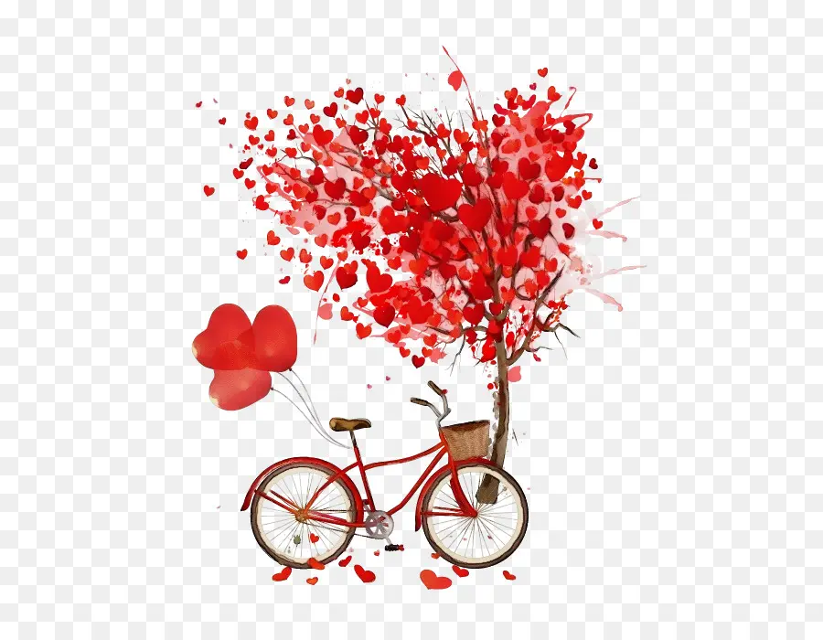 Vélo Avec Arbre Coeur，Des Ballons PNG