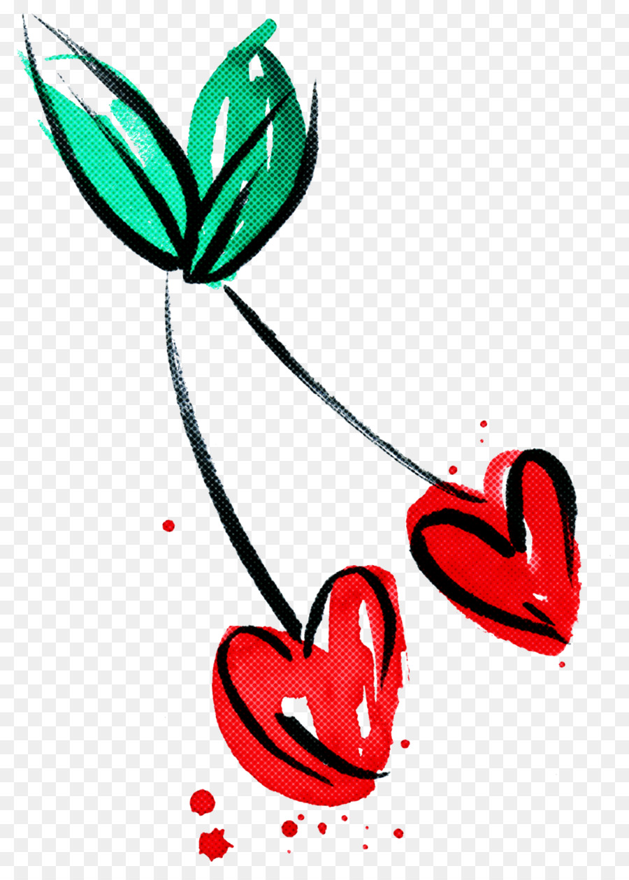 Cerises En Forme De Coeur，Feuilles PNG