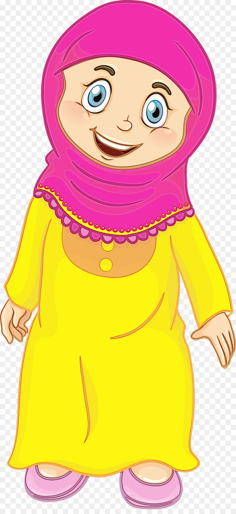 Fille En Robe Jaune，Souriant PNG