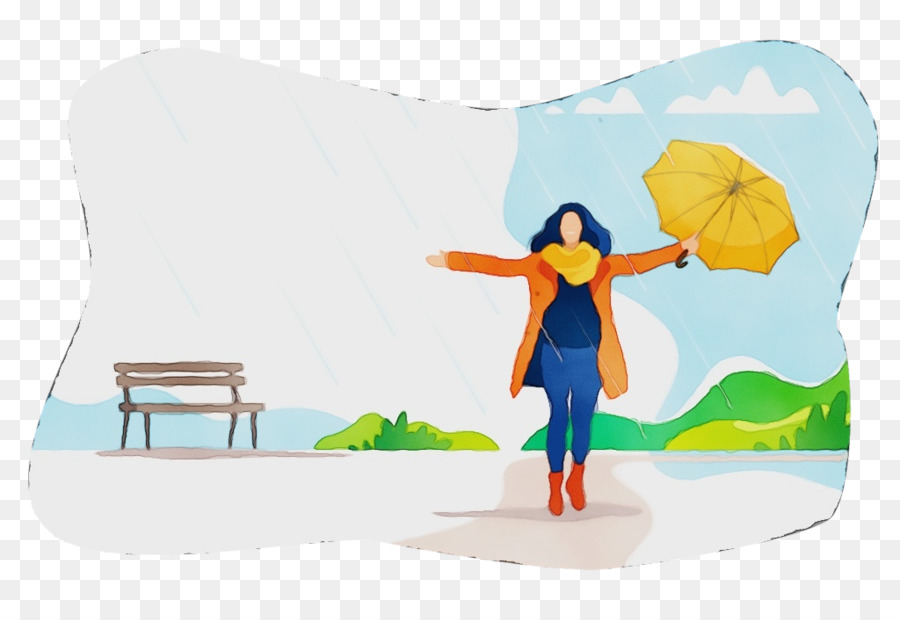 Femme Avec Parapluie Jaune，Pluie PNG