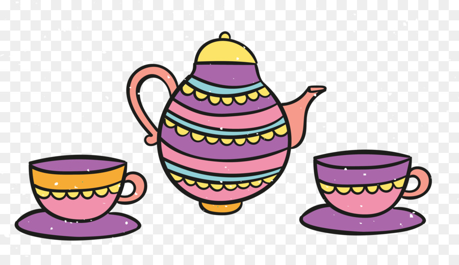 Théière Et Tasses Colorées，Thé PNG