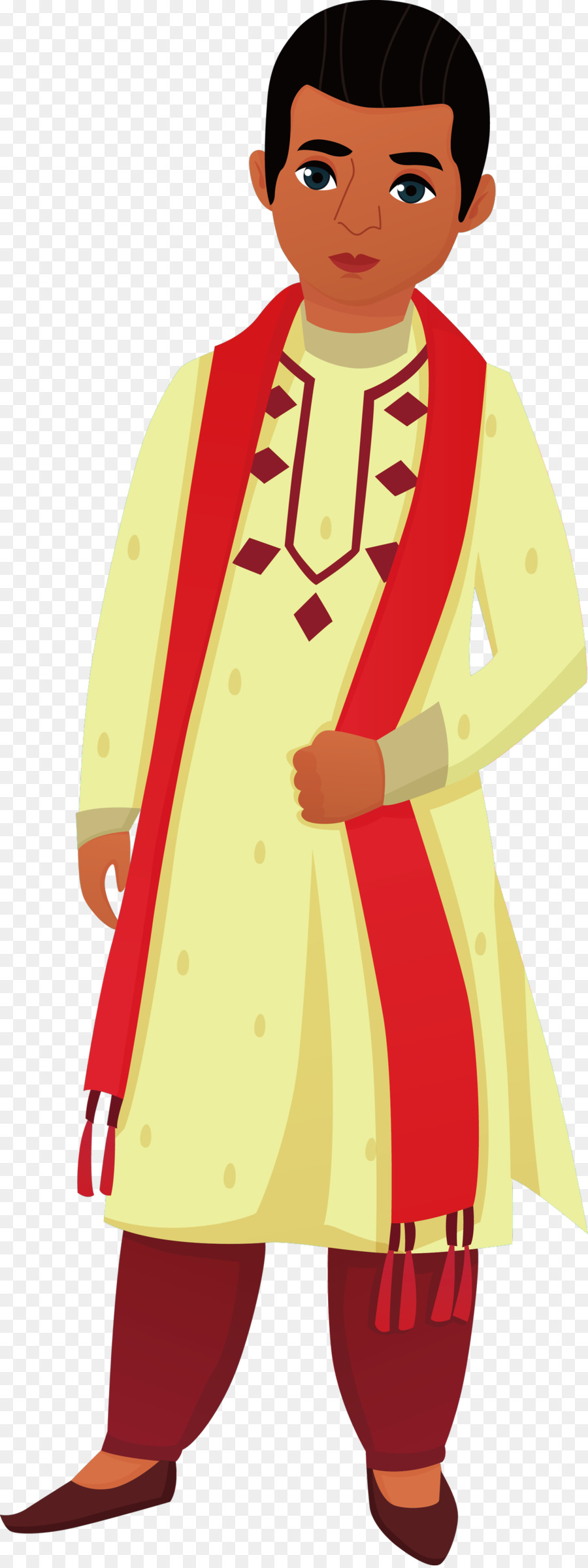 Garçon En Costume Traditionnel，écharpe Rouge PNG