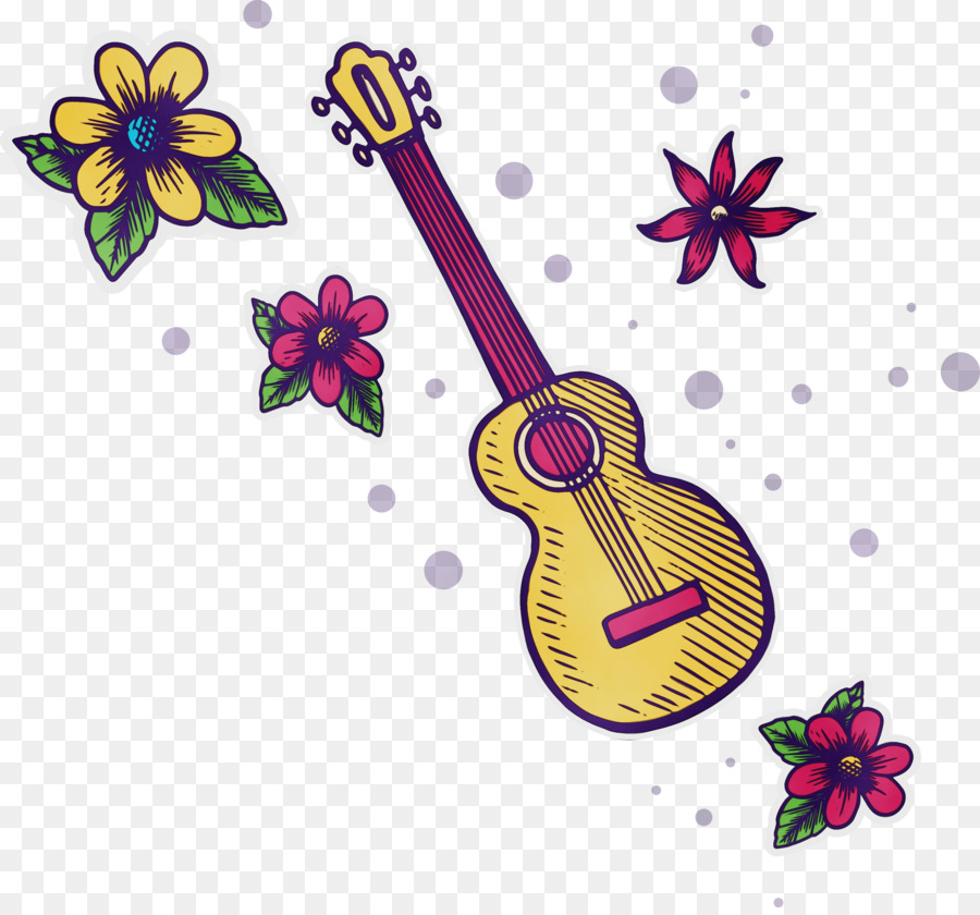 Guitare Et Fleurs，Guitare PNG