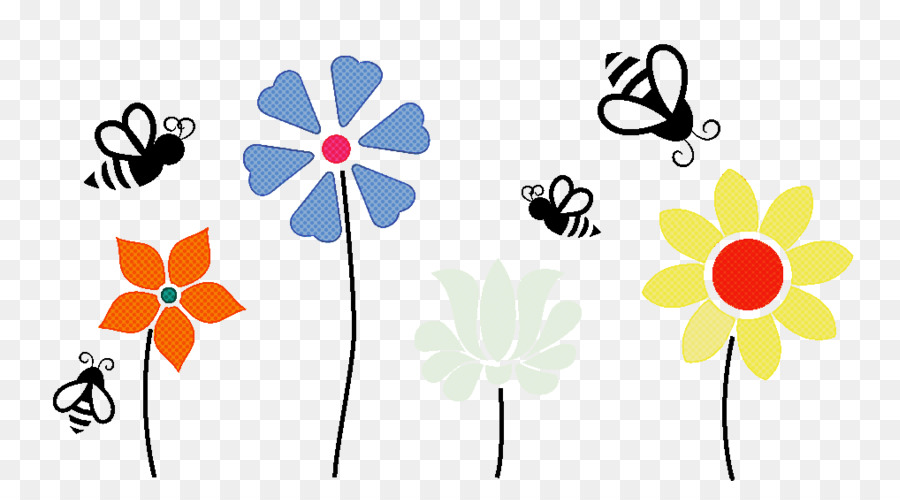 Fleurs Et Abeilles Colorées，Fleur PNG