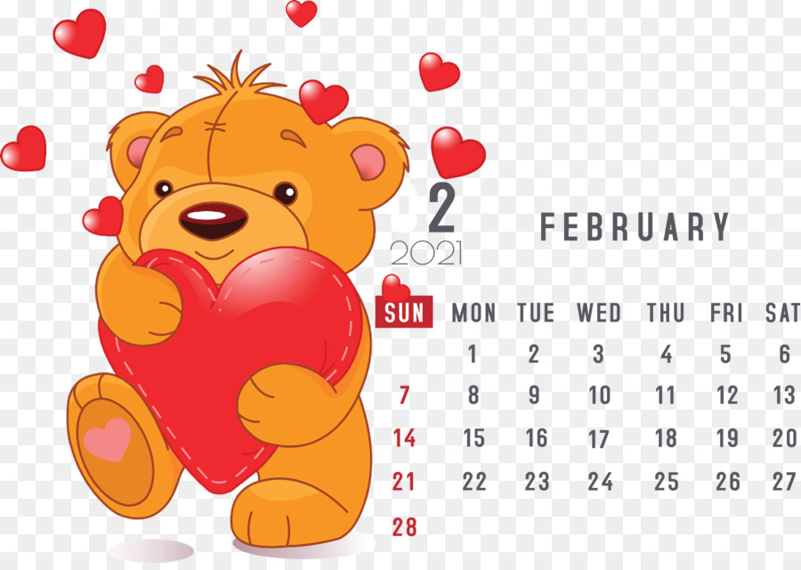 Calendrier De Février，Ours En Peluche PNG