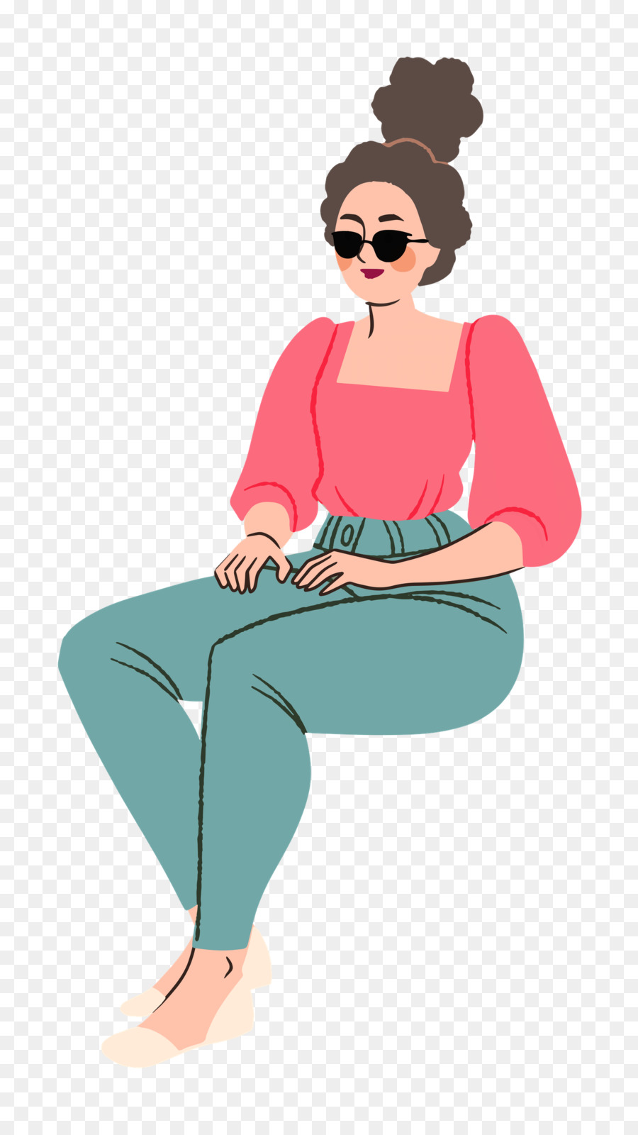 Femme Assise，Lunettes De Soleil PNG