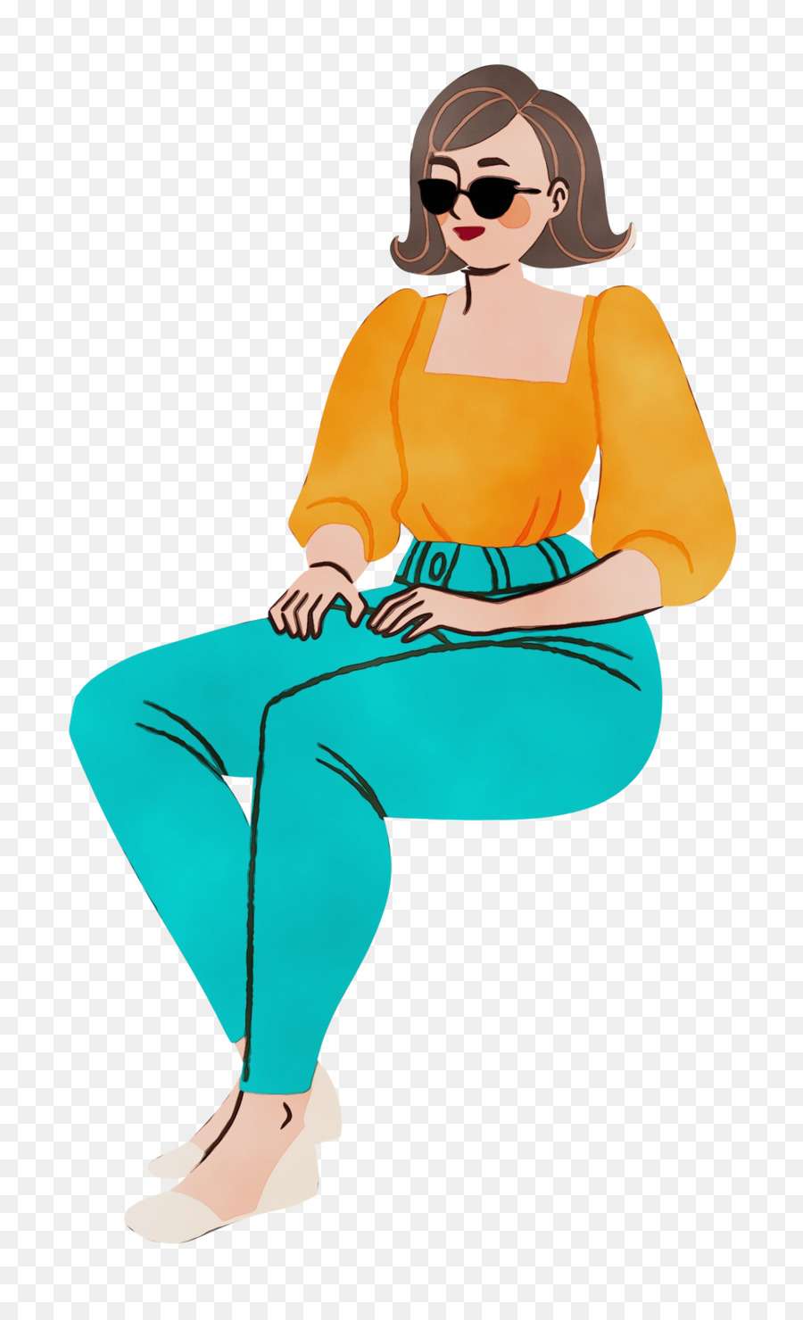 Femme Assise，Lunettes De Soleil PNG