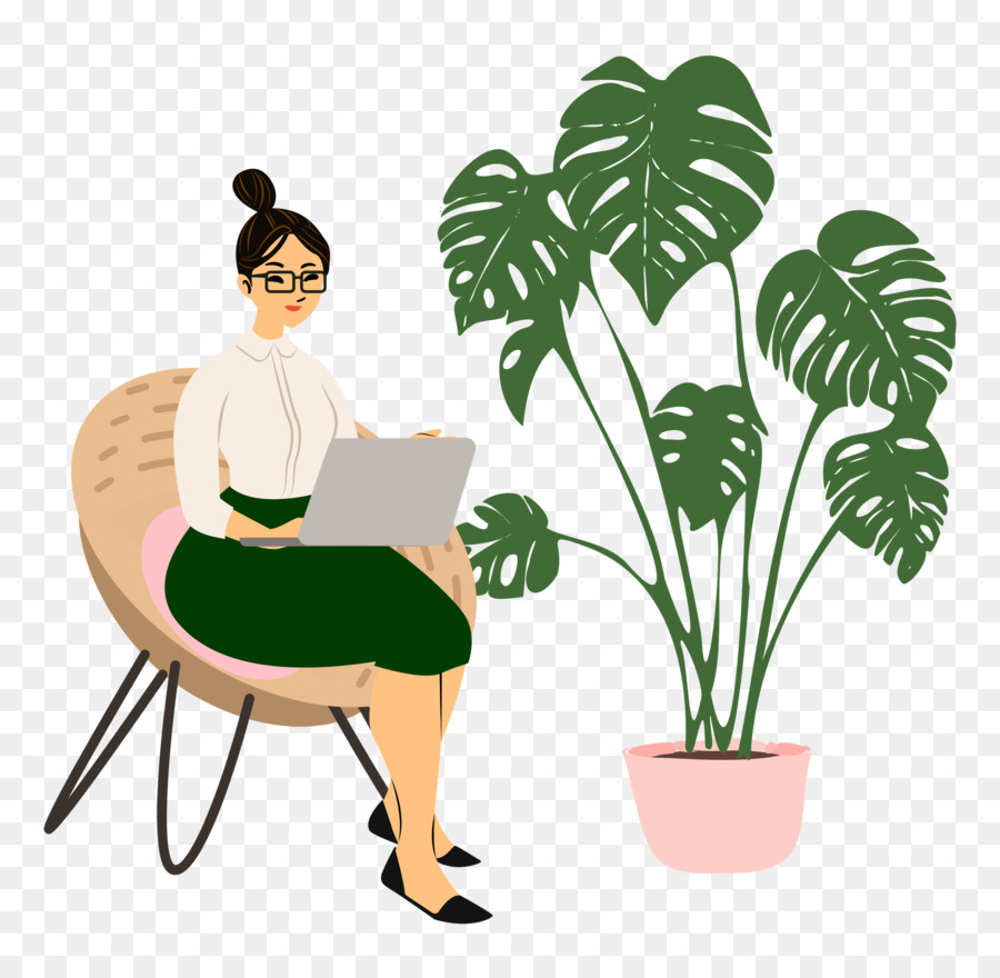 Femme Avec Ordinateur Portable，Fonctionnement PNG