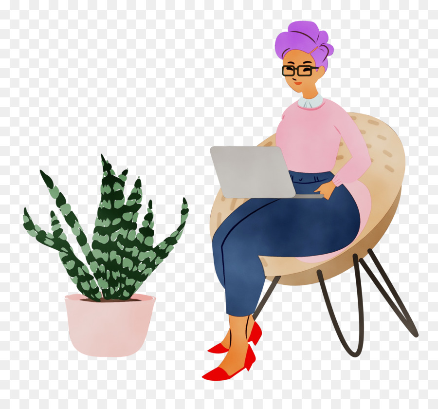 Femme Avec Ordinateur Portable，Fonctionnement PNG