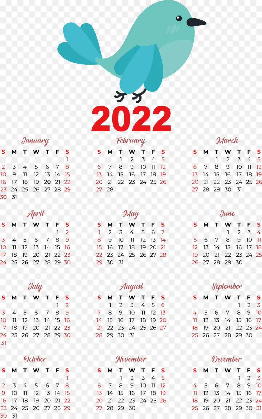 Calendrier 2022，Oiseau PNG