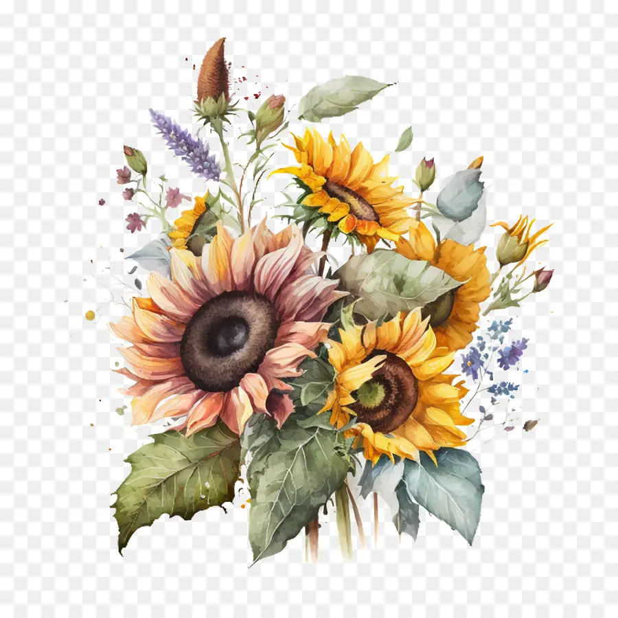 Bouquet De Tournesol Aquarelle，Bouquet De Tournesol PNG