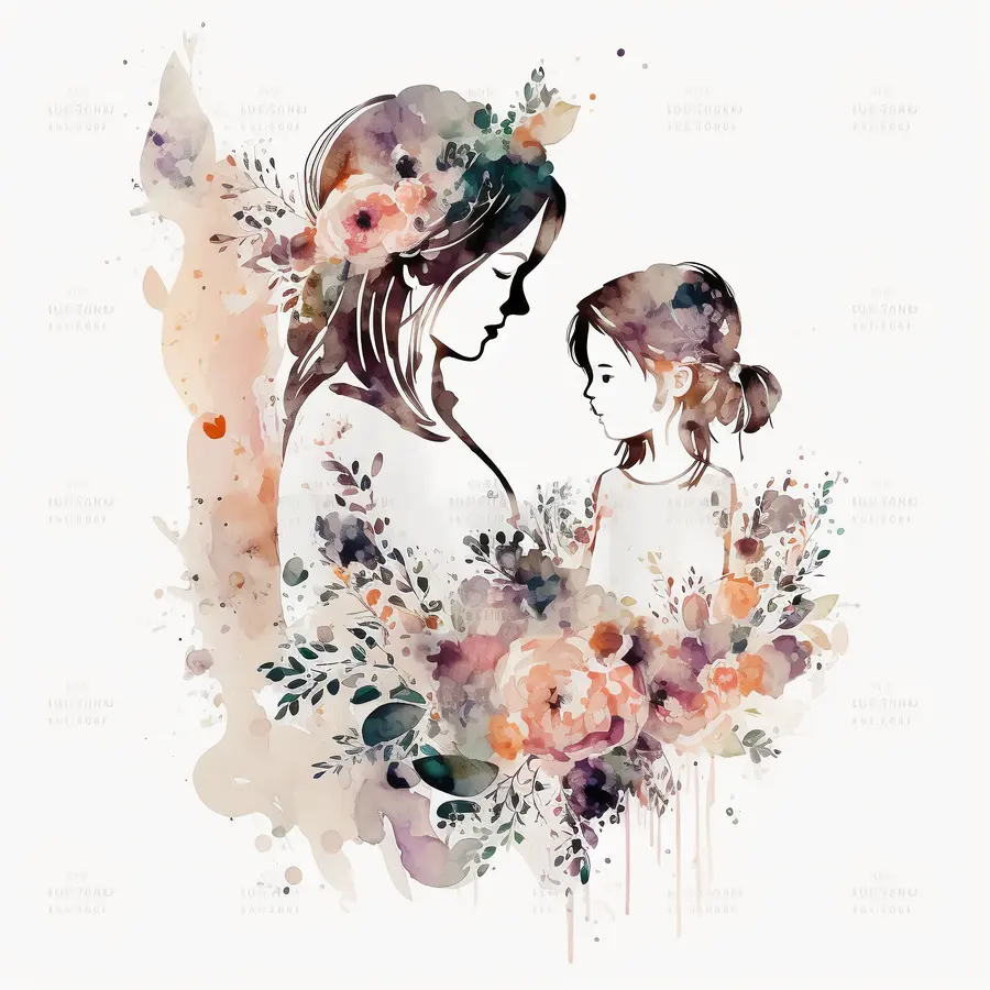 Aquarelle，Fleurs Mère Et Fille PNG