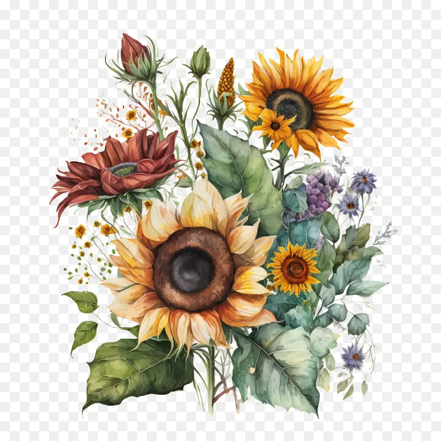 Arrangement De Tournesol Aquarelle，Arrangement De Tournesol PNG